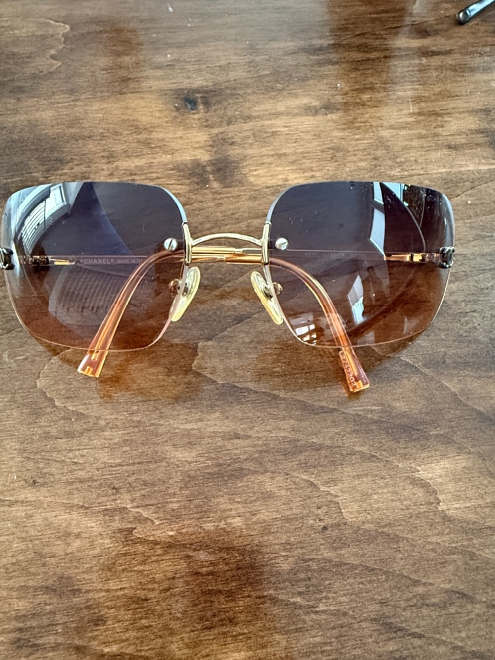 CHANEL Rimless Square Sunglasses in Brown and Gold